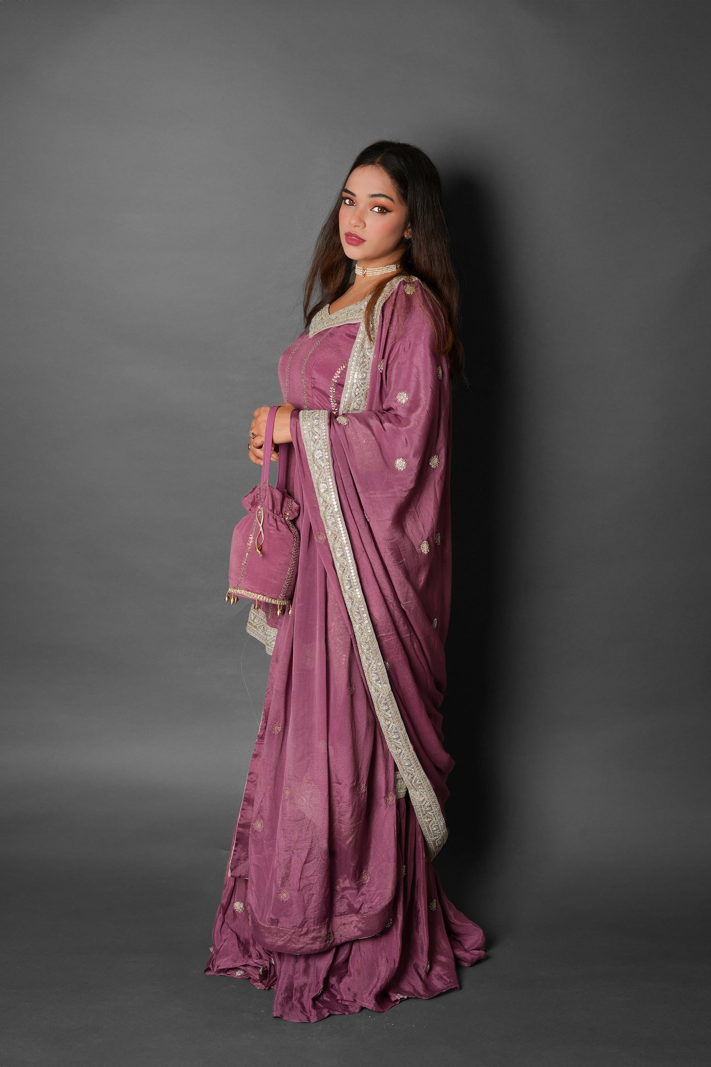 Elevate Your Ethnic Elegance with Our Lavish Garara Suit and Matching Batwa - 3 Piece Dress -  Mulberry - PW19006